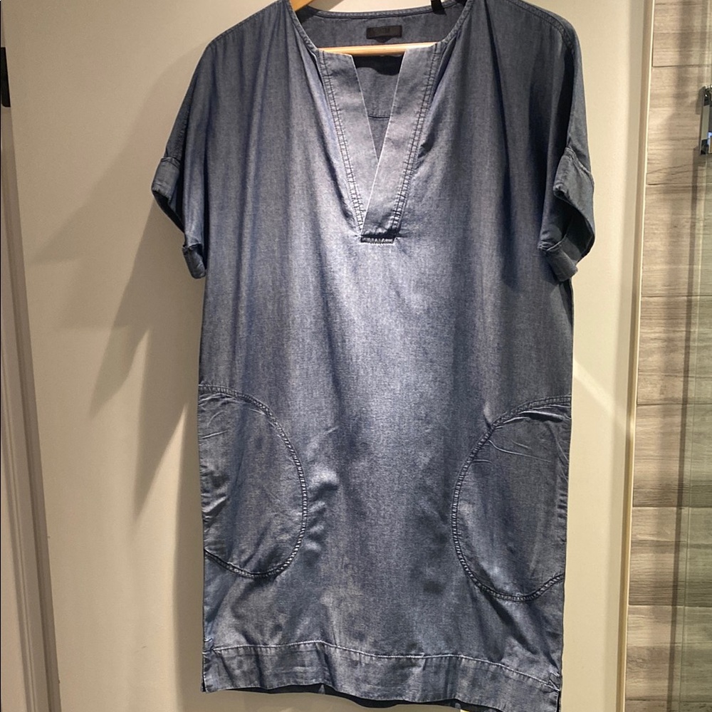 ATM women’s Blue Denim Shirt, long tunic but can be a dress  small EEUC modest
